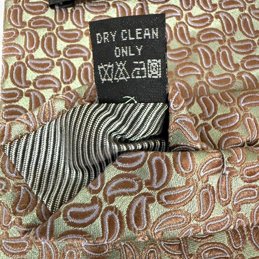 Handmade Setazone 100% Silk Tie  Brown Green Paisley Elegant Design Iridescent - Picture 4 of 14
